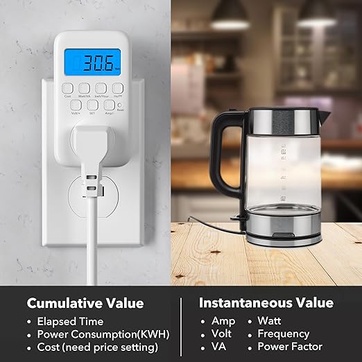 HBN Watt Meter Plug with Backlight, Plug-in Socket Power Meter Electricity - Image 4