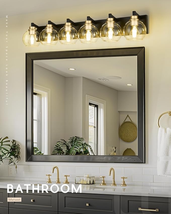 METWET Bathroom Light Fixtures, 6-Light Black and Gold Bathroom Vanity Light - Image 5