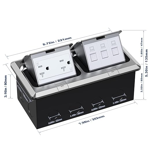KYHSHJ Dual Pop-Up Floor Electrical Outlet Box Kit，20 Amp Stainless Steel TR - Image 4