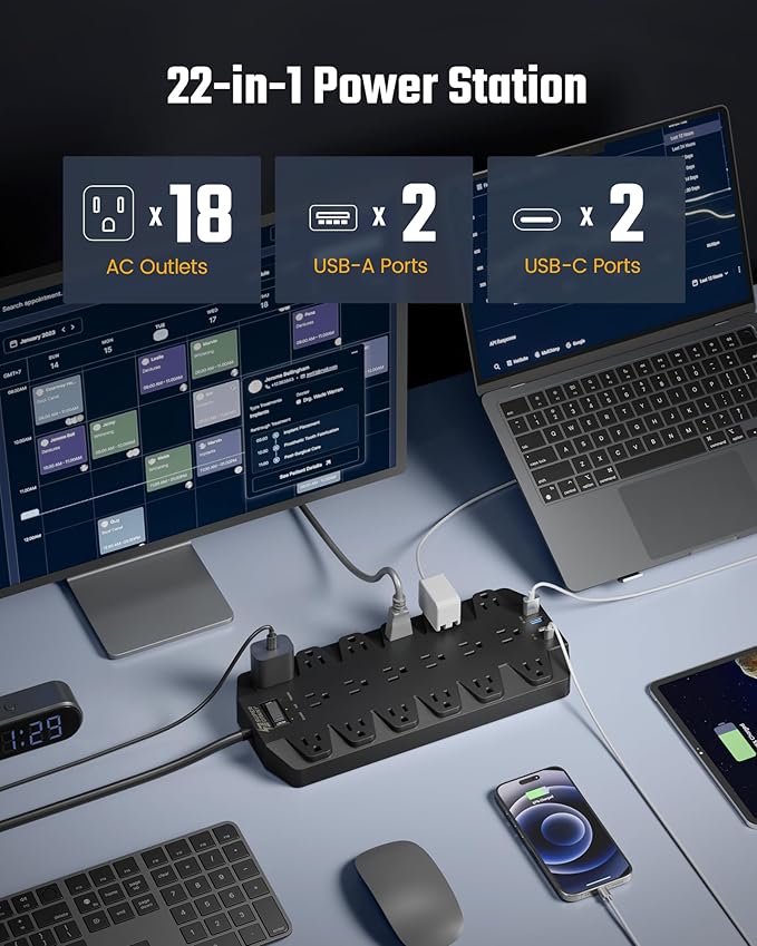 Power Strips with Surge Protection 10 FT, SUPERDANNY 18 AC Outlets and 4 USB - Image 2