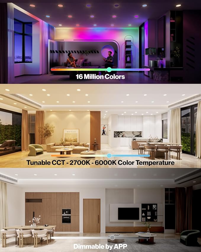 Sunco 4 Pack LED Recessed 6 Inch, Smart RGBW Color Changing Can Lights - Image 3