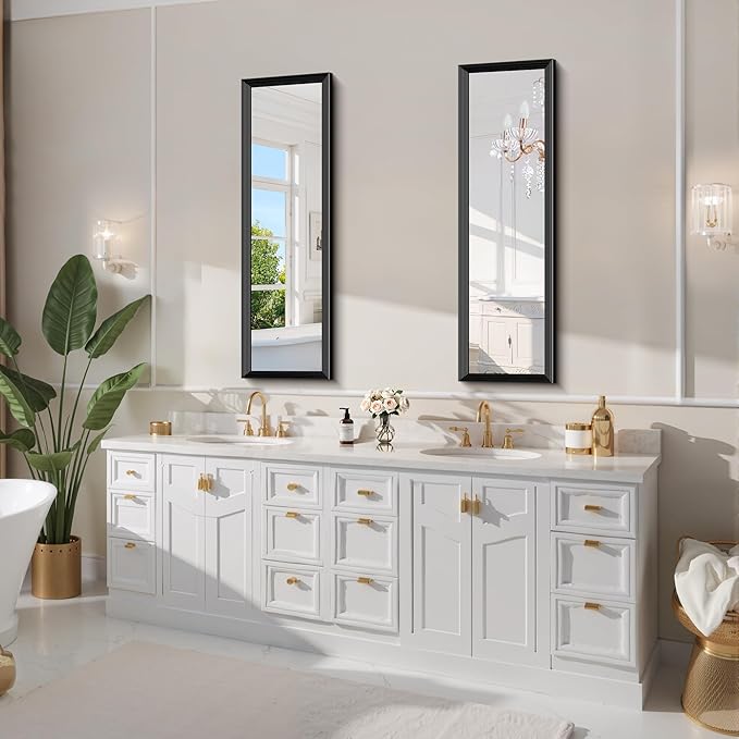Black Bathroom Mirror 14 x 48 Inch Rectangle Wave Beveled - Image 7