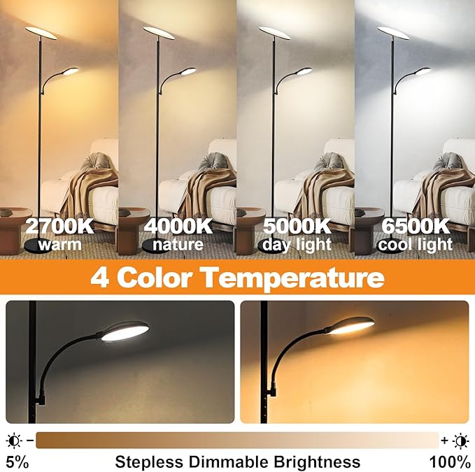 marctronic Floor Lamps for Living Room, 44W/4500LM Super Bright 2 in 1 LED - Image 5