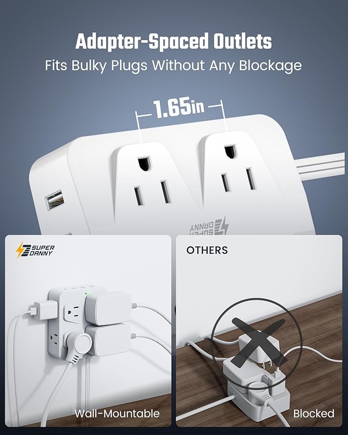 35W Fast Charging SUPERDANNY 4-Outlet 4-USB Power Strip - Image 5
