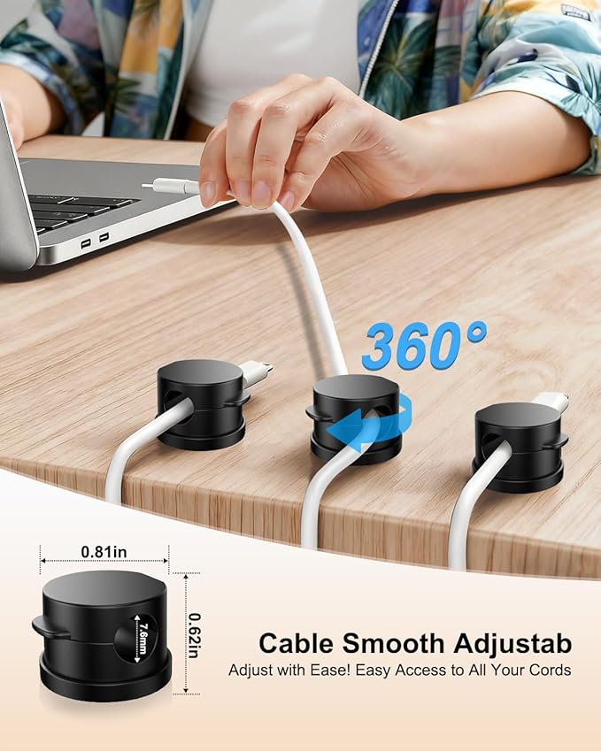 OneLeaf 8 Pack 360° Rotatable Strong Magnetic Cable Clips Cord Holder - Image 3