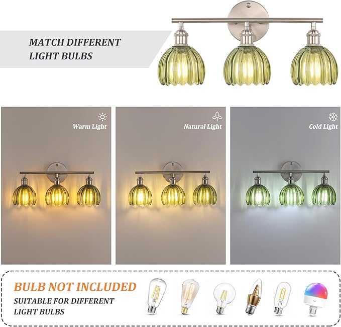 Shenmoyl Bathroom Light Fixtures, 3-Light Vanity Wall Light Over Mirror - Image 4