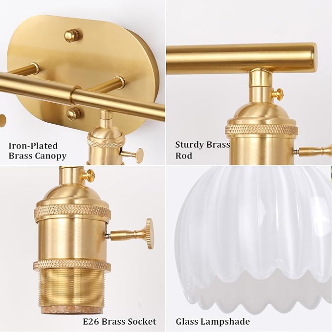 Shenmoyl Bathroom Light Fixtures, 4-Light Brass Vanity Wall Light Over Mirror - Image 7