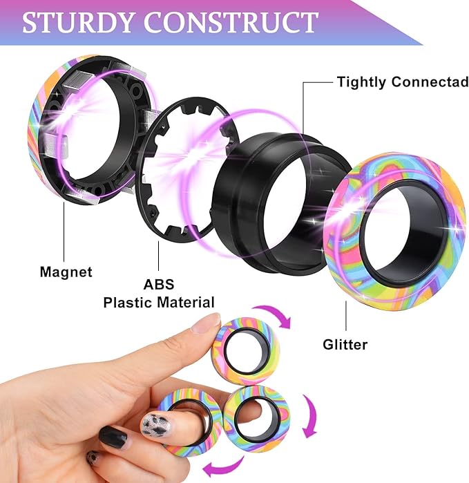 Cevioce 9Pcs Magnetic Rings Fidget Toy Set, ADHD Anxiety Magnetic Fidget Toys - Image 2