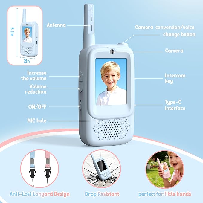 Rush Deer Video Walkie Talkies for Kids, 2 Pack Rechargeable Video Intercom - Image 6