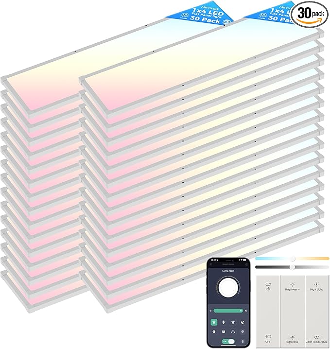 AIKVSXER 30 Pack 1x4 FT LED Flat Panel Light Surface Mount, by AIKVSXER