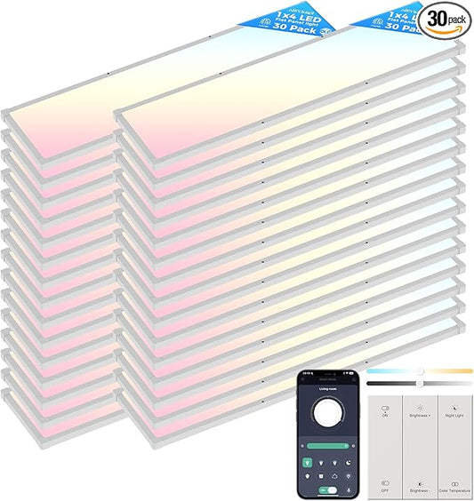 AIKVSXER 30 Pack 1x4 FT LED Flat Panel Light Surface Mount, by AIKVSXER