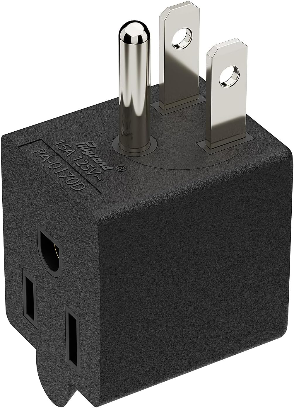 ETL Listed 90 Degree NEMA 5-15P USA 3 Prong Male-Female Adapter | 90 Degree Downward Angled USA Male to Female Power Adapter, 5-15P to 5-15R Direction Changer Space Save, Black, PA-0170D