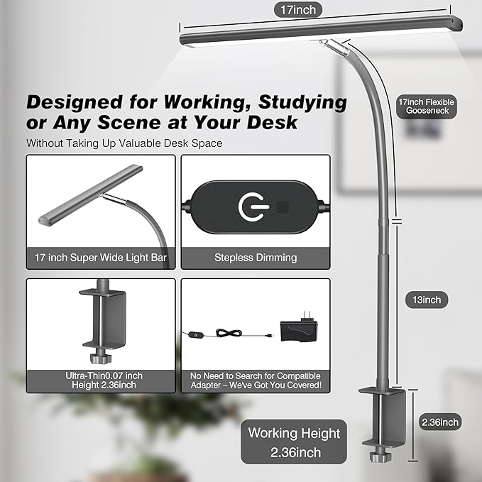 Airlonv LED Desk Lamp for Office Home, Eye-Caring Desk Light - Image 3