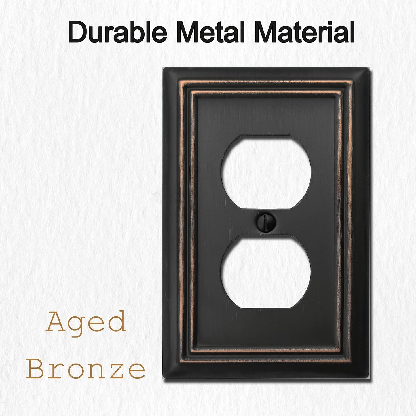 OKAWYC Single Duplex Outlet Light Switch Cover Adler Metal Wall Plate, 4-Pack Aged Bronze 1 Gang, for Receptacle Light Switch, Switch Cover Decorative Wallplate, Durable