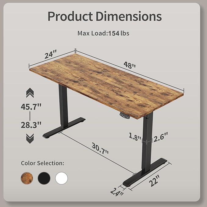 Agilestic Electric Standing Desk, 48 x 24 Inches Height Adjustable Desk - Image 3