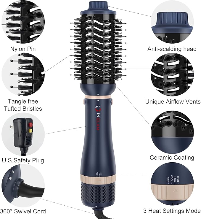 Hair Dryer Brush Set, IG INGLAM 4 in 1 Blowout Brush, Negative Ion Detachable - Image 7