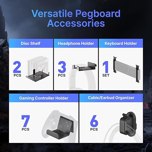 PEGZONE Controller and Headphone Holder Wall Mount, Modular Gaming Pegboard - Image 4