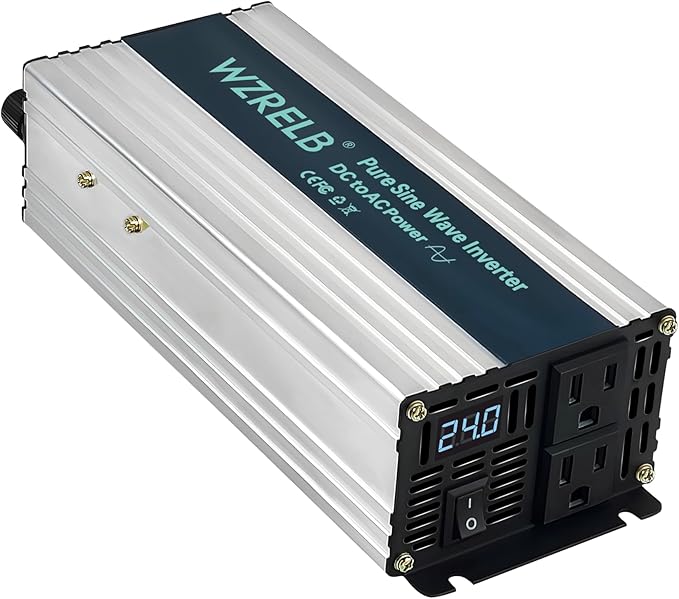 WZRELB 1000W Pure Sine Wave Inverter 24V DC to 110V 120V AC Power Converter by WZRELB