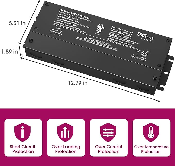 EMITEVER 384W Dimmable LED Driver, 24V 5-in-1 Dimmable Power Supply, 4-Channels - Image 3