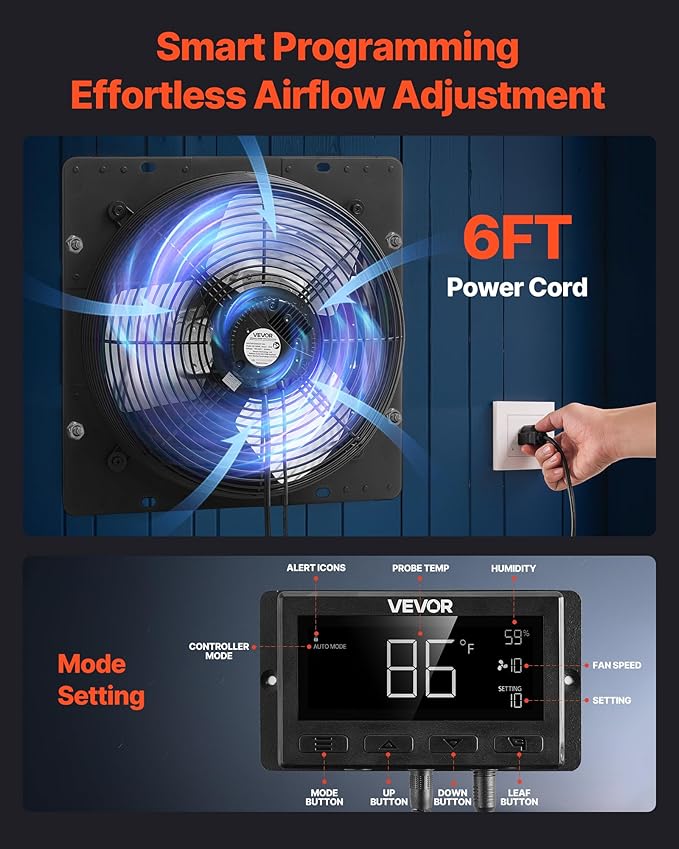 VEVOR 10 inch Shutter Exhaust Fan, Wall Mounted Attic Vent Fan - Image 6