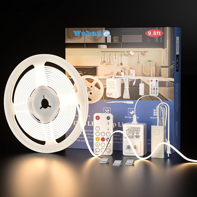 WOBANE Under Cabinet Lighting Kit, 9.8ft COB Light Strip by WOBANE