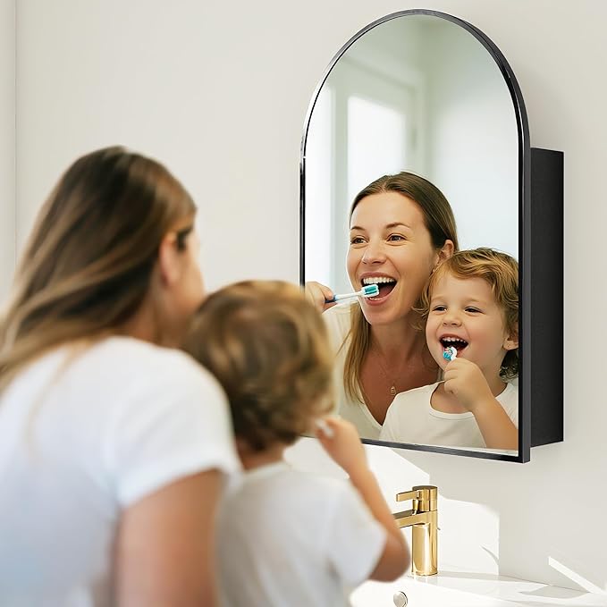 Bathroom Mirror with Storage, Arched Medicine Cabinet with Mirror, Medicine - Image 6