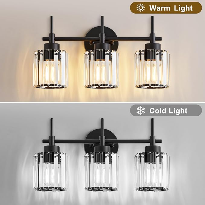 EJIAXIN 3 Light Crystal Vanity Light, Bathroom Lighting Fixtures Over Mirror - Image 2