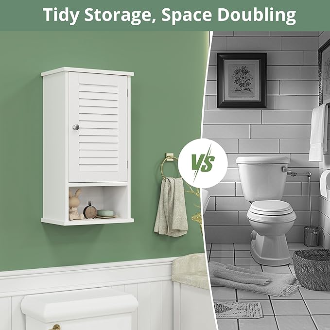 Small Bathroom Wall Cabinet, Slim Single Louvered Door Narrow Over The Toilet - Image 8