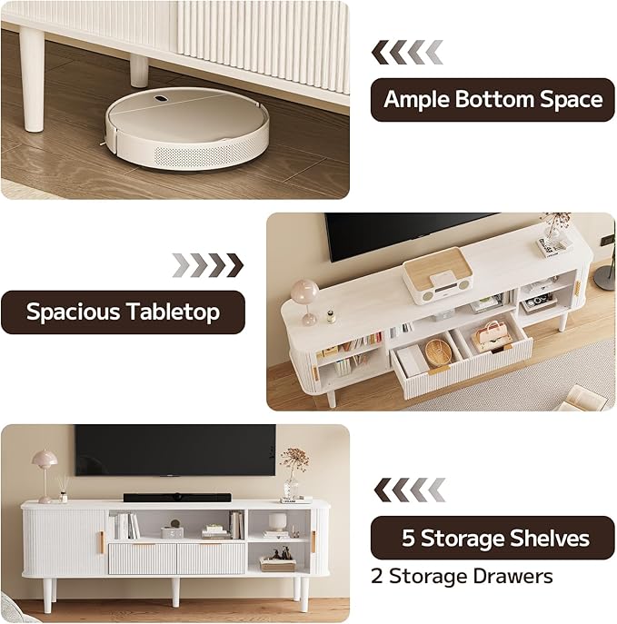 DAMCROP TV Stand 62.4 Inch Mid Century Modern Media Console Table - Image 7