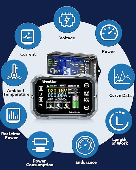 WonVon Battery Monitor with Shunt 400A 0V-120V Battery Monitor - Image 4