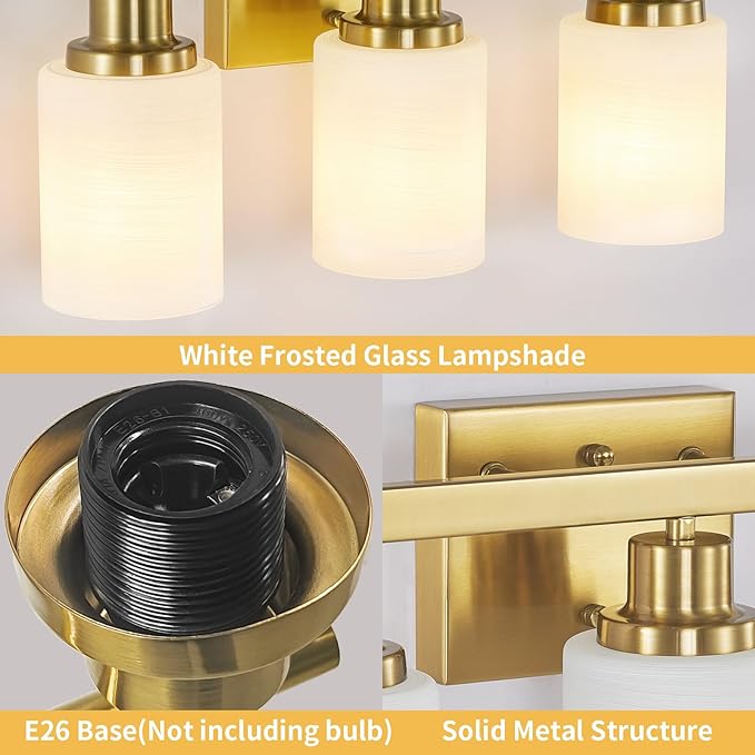 DIKAIDA Gold Bathroom Light Fixtures Over Mirror, 2-Light Modern Vanity Lights - Image 4
