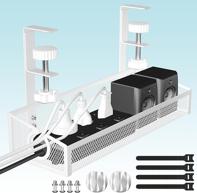Under Desk Cable Management Tray White, No Drill Desk Cable Management Organizer by Kaiferty