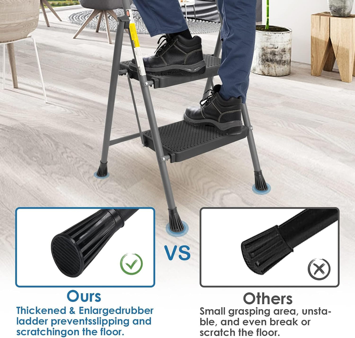 GOLYTON 2 Step Ladder,Step Stools for Adults, 500lbs Capacity | Step Stool Foldable, Steel Ladder for Household and Office, Grey