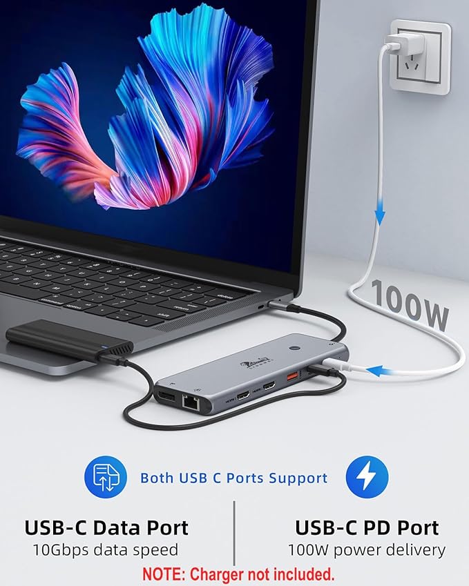 Laptop Docking Station 13 in 1, Dual Monitor Triple 4K Display, 8 USB C/A Ports - Image 5
