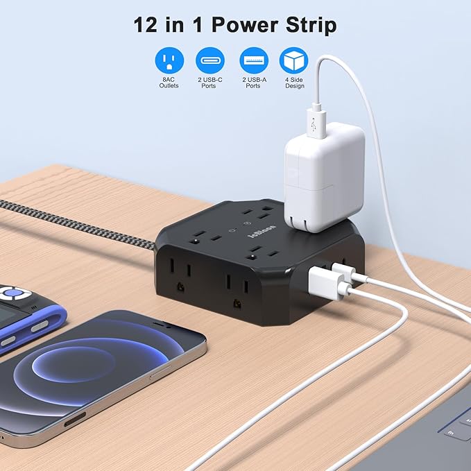 Surge Protector Power Strip-15 Ft Flat Plug Extension Cord - Image 2