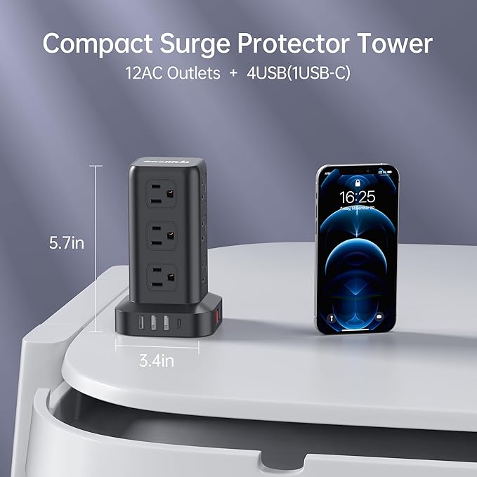 2 Pcs Power Strips with Surge Protection, 6.5 FT Extension Cord with Multiple - Image 8