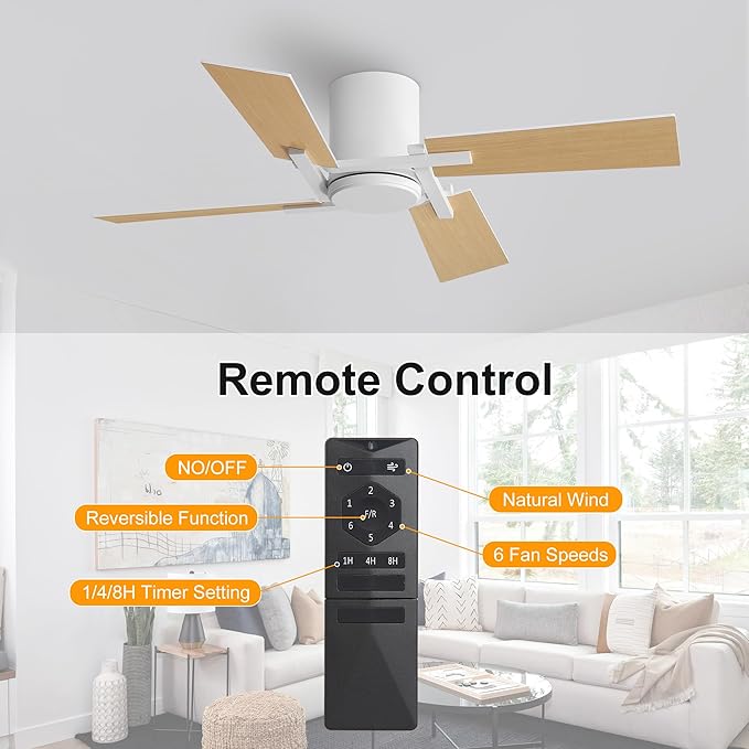 WINGBO 48 Inch Flush Mount Ceiling Fan without Light - Image 7