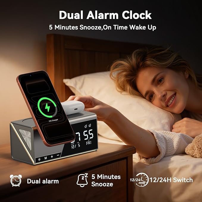 4URPC 6-in-1 Alarm Clock Wireless Charging Station - Image 5