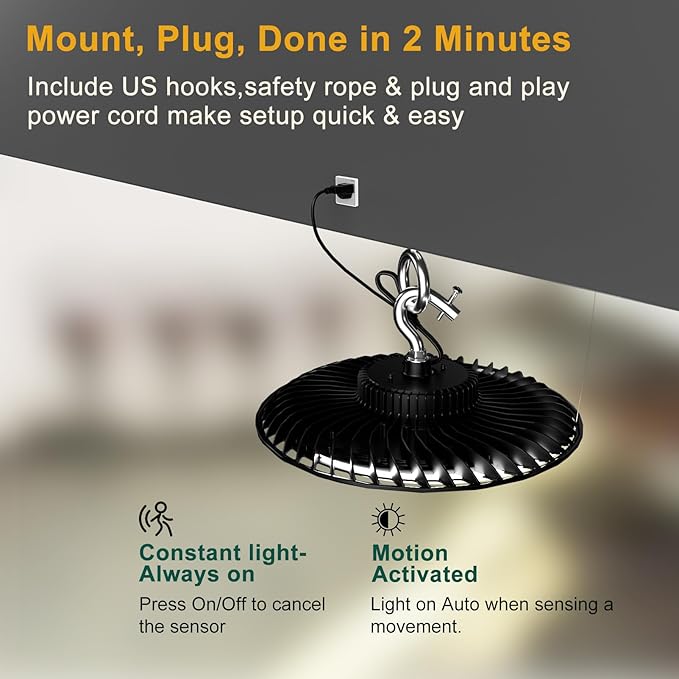 ACOHOOK Smart 350W LED High Bay Light Motion Sensor, 48000lm Commercial Bay - Image 6
