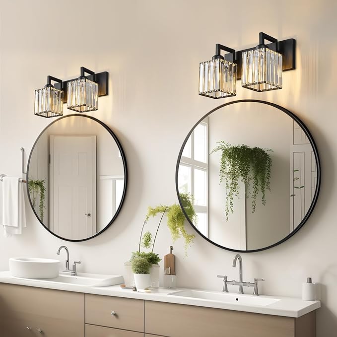FDPBY Modern Bathroom Vanity Light 2-Lights Black Crystal Bathroom Wall Light - Image 2