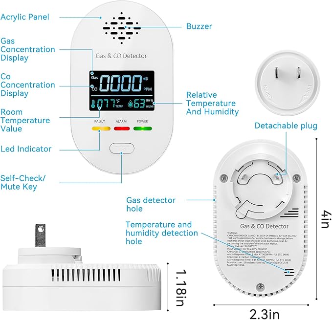 Carbon Monoxide Detectors, Plug in Natural Gas Leak Detector, 4-in-1 Carbon - Image 7
