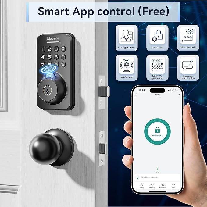 Ulecoce Fingerprint Keypad Deadbolt - Image 3
