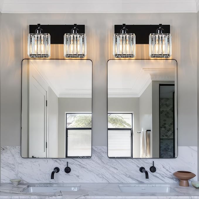 FDPBY Modern Bathroom Vanity Light 2-Lights Plating Black Crystal Bathroom Wall - Image 3