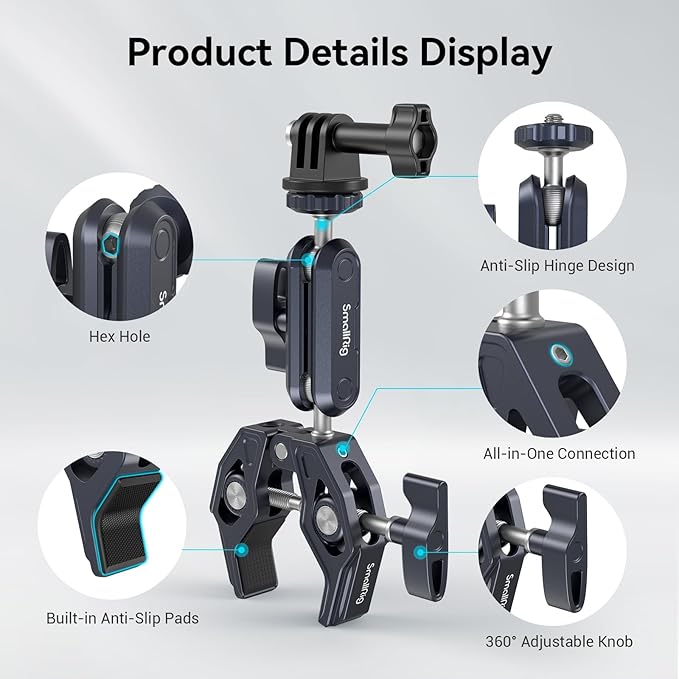 SMALLRIG Camera Mount Clamp, Ballhead Magic Arm and Adapter - Image 4