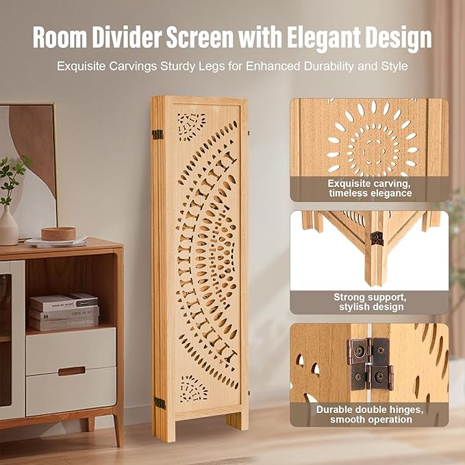 ALeesing 6 Panel Wood Room Divider Fully Assembled, Decorative Room Dividers - Image 3