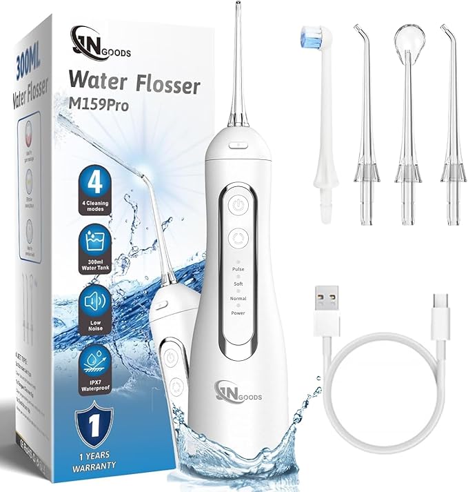 JNGOODS Cordless Water Dental Flosser Oral irrigator, JNGOODS 300ml by VisittheJNGOODSLLC