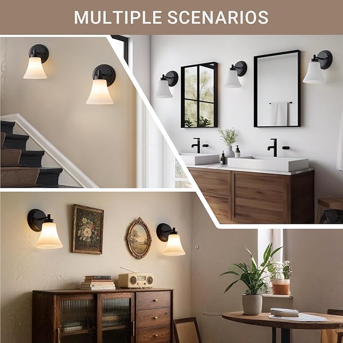 LOUSACE 2 Pack 1-Light Bathroom Vanity Lights Black Vintage Bathroom Lighting - Image 8