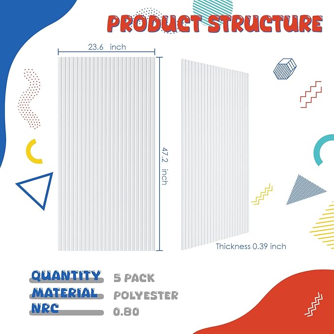 5 Pack Acoustic Panels, 47.2x23.6x0.4 inch Acoustic Wall Panels, Large - Image 2