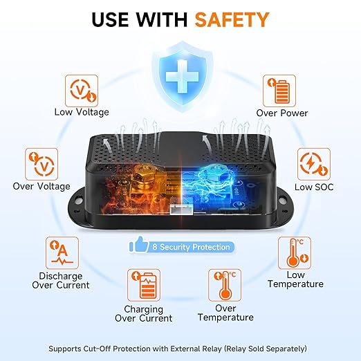 600A Shunt Battery Monitor, 0-120V Bluetooth Amp/Volt/Watt/Capacity Monitor - Image 7