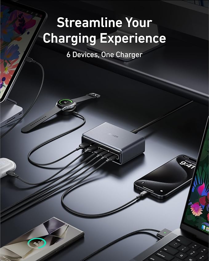 Anker Prime Charging Station, 200W 6-Port GaN Desktop Charger, Fast Charging - Image 4